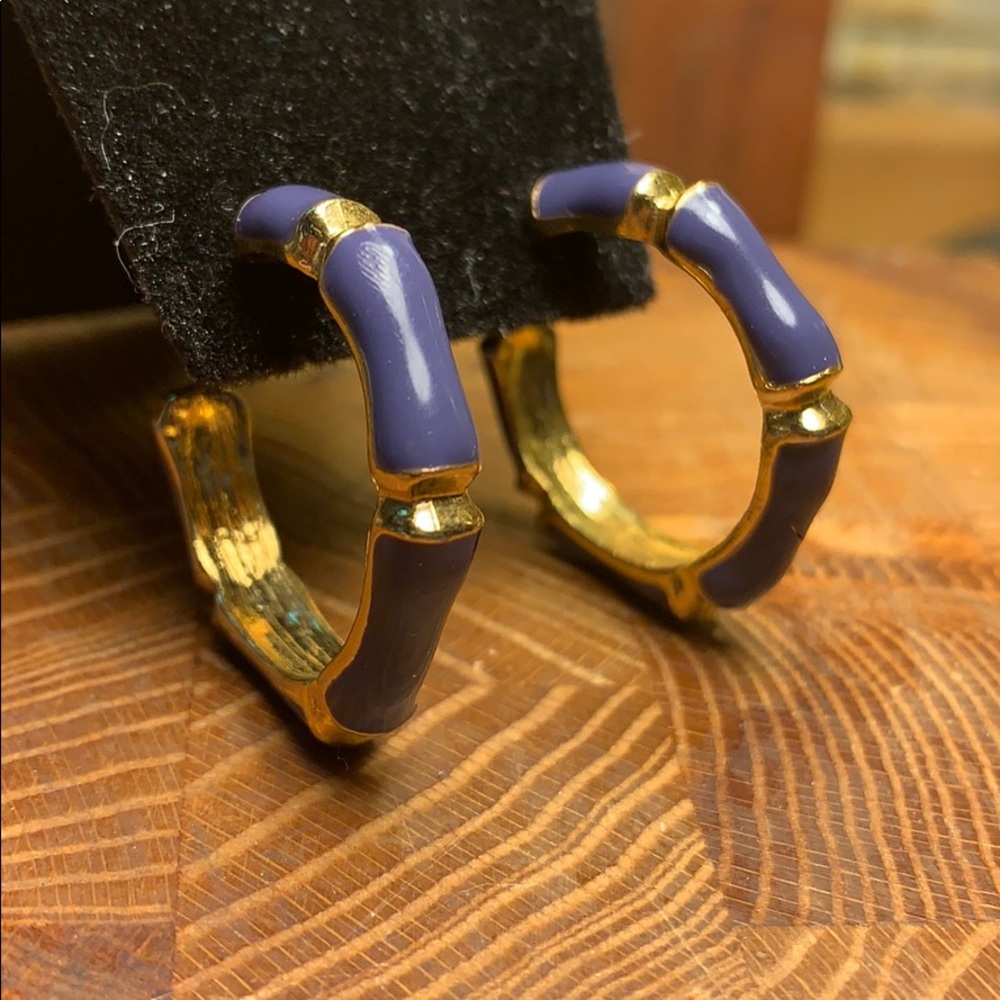 Bamboo themed gold colored hoop earrings enamel
